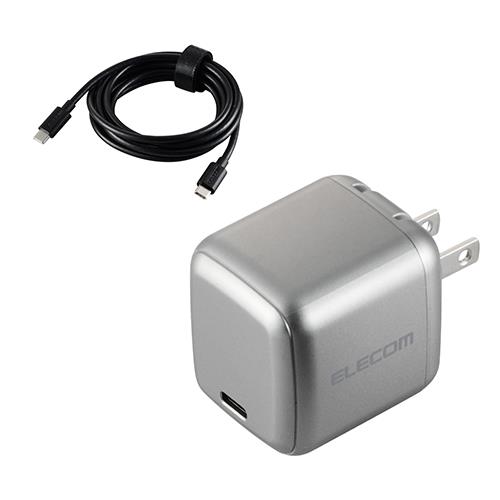 エレコム(ELECOM) ACDCPD8970SGY(ｽﾍﾟｰｽｸﾞﾚｰ) USB Power Delivery 70W AC充電器 CCケーブル付属 2m