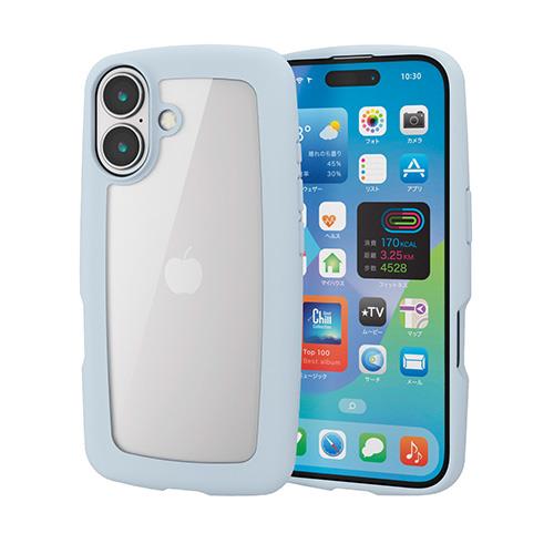エレコム(ELECOM) PM-A24AHVPBU(ﾗｲﾄﾌﾞﾙｰ) iPhone16用ｹｰｽ ﾊｲﾌﾞﾘｯﾄﾞ 衝撃吸収 軽量 ｶﾒﾗ周り保護