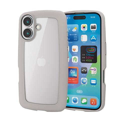 エレコム(ELECOM) PM-A24AHVPGB ｸﾞﾚｰｼﾞｭ iPhone16用ｹｰｽ ﾊｲﾌﾞﾘｯﾄﾞ 衝撃吸収 軽量 ｶﾒﾗ周り保護