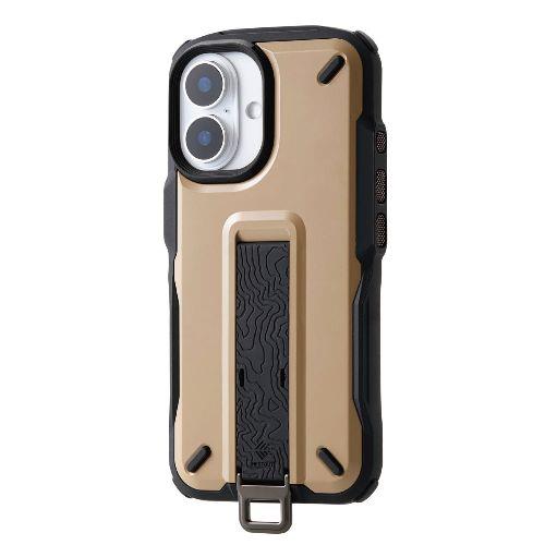 エレコム(ELECOM) PM-A24ANESTBE(サンドベージュ) iPhone 16 ケース ハイブリッド 衝撃吸収 ストラップホール付 フィンガーベルト付 NESTOUT
