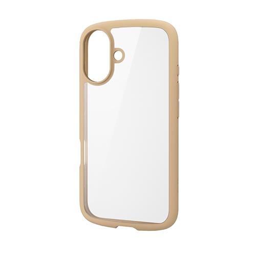 エレコム(ELECOM) PM-A24ATSLFCBE(ｶﾌｪｵﾚ) iPhone16用ｹｰｽ ﾊｲﾌﾞﾘｯﾄﾞ 衝撃吸収 軽量 薄型 ｶﾒﾗ周り保護