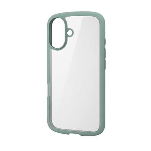 エレコム(ELECOM) PM-A24ATSLFCGN(ｸﾞﾘｰﾝ) iPhone16用ｹｰｽ ﾊｲﾌﾞﾘｯﾄﾞ 衝撃吸収 軽量 薄型 ｶﾒﾗ周り保護