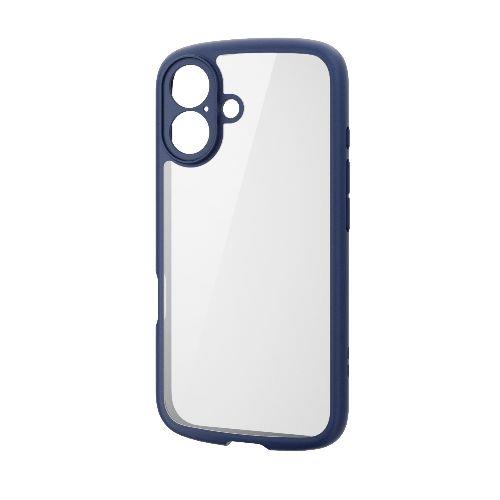 エレコム(ELECOM) PM-A24ATSLFCKNV(ネイビー) iPhone 16用 ケース ハイブリッド 衝撃吸収 軽量 薄型 カメラレンズ保護設計 ストラップホール付