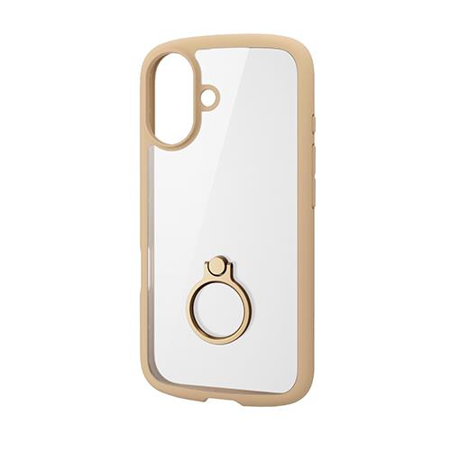 エレコム(ELECOM) PM-A24ATSLFCRBE(ｶﾌｪｵﾚ) iPhone16用ｹｰｽ ﾊｲﾌﾞﾘｯﾄﾞ 衝撃吸収 軽量 薄型 ｶﾒﾗﾚﾝｽﾞ保護設計