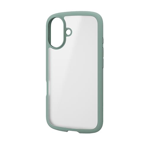 エレコム(ELECOM) PM-A24ATSLFCSGN(ｸﾞﾘｰﾝ) iPhone16用ｹｰｽ ﾊｲﾌﾞﾘｯﾄﾞ 衝撃吸収 軽量 ｶﾒﾗﾚﾝｽﾞ保護設計