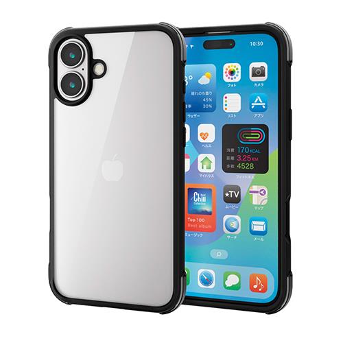 エレコム(ELECOM) PM-A24BHVAIRBK(ﾌﾞﾗｯｸ×ｸﾘｱﾌﾞﾗｯｸ) iPhone 16 Plus用ｹｰｽ ﾊｲﾌﾞﾘｯﾄﾞ ｶﾒﾗ周り保護