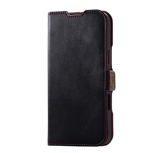 エレコム(ELECOM) PM-A24BPLFYBK(ﾌﾞﾗｯｸ) iPhone 16 Plus用ｹｰｽ ﾚｻﾞｰ 手帳型 ﾏｸﾞﾈｯﾄ ﾌﾗｯﾌﾟ 衝撃吸収 ｽﾘﾑ