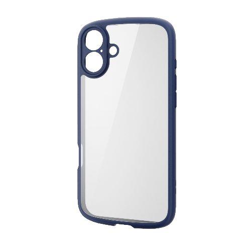 エレコム(ELECOM) PM-A24BTSLFCKNV(ネイビー) iPhone 16 Plus用 ケース ハイブリッド 衝撃吸収 軽量 薄型 カメラレンズ保護設計 ｽﾄﾗｯﾌﾟﾎｰﾙ付