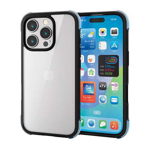 エレコム(ELECOM) PM-A24CHVAIRBK2(ﾌﾞﾗｯｸ×ｸﾘｱｸﾞﾘｰﾝ) iPhone16 Pro用ｹｰｽ ﾊｲﾌﾞﾘｯﾄﾞ 衝撃吸収 ｶﾒﾗ周り保護