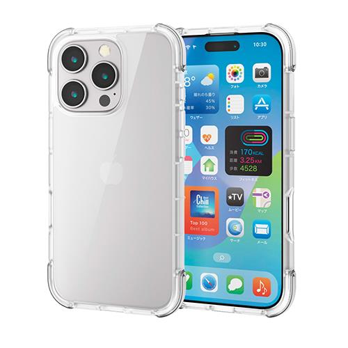 エレコム(ELECOM) PM-A24CHVAIRCR(ｸﾘｱ×ｸﾘｱ) iPhone16 Pro用ｹｰｽ ﾊｲﾌﾞﾘｯﾄﾞ 衝撃吸収 軽量 ｶﾒﾗ周り保護