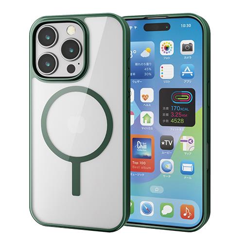 エレコム(ELECOM) PM-A24CMAG03GN ﾃﾞｨｰﾌﾟｸﾞﾘｰﾝ iPhone16 Pro用ｹｰｽ ｶﾒﾗﾚﾝｽﾞ保護設計 磁力吸着ﾜｲﾔﾚｽ充電
