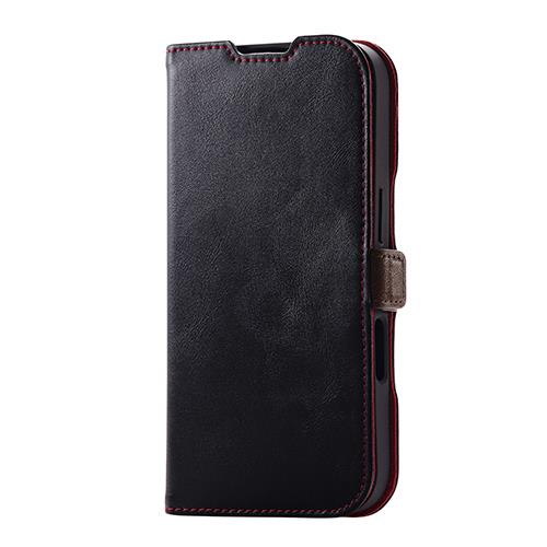 エレコム(ELECOM) PM-A24CPLFYBK(ﾌﾞﾗｯｸ) iPhone16 Pro用ｹｰｽ ﾚｻﾞｰ 手帳型 ﾏｸﾞﾈｯﾄ ﾌﾗｯﾌﾟ 衝撃吸収 ｽﾘﾑ