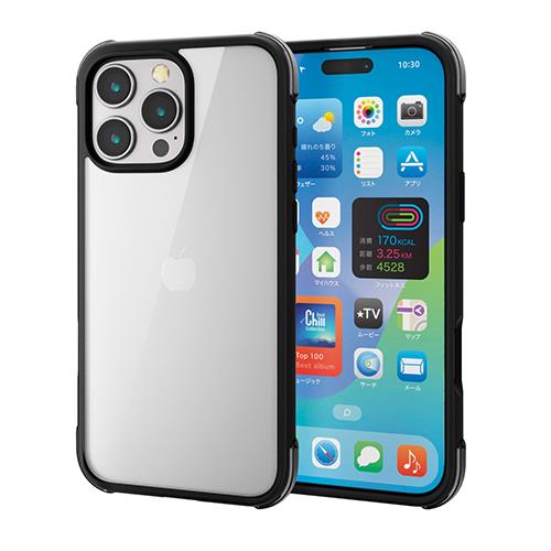 エレコム(ELECOM) PM-A24DHVAIRBK(ﾌﾞﾗｯｸ×ｸﾘｱﾌﾞﾗｯｸ) iPhone16 Pro Max用ｹｰｽ ﾊｲﾌﾞﾘｯﾄﾞ ｶﾒﾗ周り保護