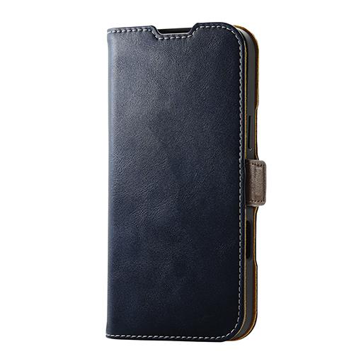 エレコム(ELECOM) PM-A24DPLFYNV(ﾈｲﾋﾞｰ) iPhone16 Pro Max用ｹｰｽ ﾚｻﾞｰ 手帳型 ﾏｸﾞﾈｯﾄ ﾌﾗｯﾌﾟ 衝撃吸収 ｽﾘﾑ
