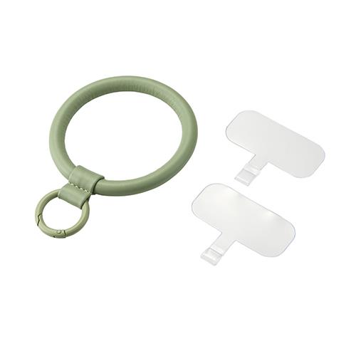 エレコム(ELECOM) P-STHPLNGN(グリーン) スマホハンドストラップ レザーリング &me