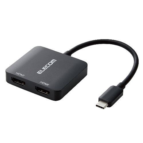 エレコム(ELECOM) AD-CHDMI2BK2(ブラック) USB Type-C-HDMI 変換 ( USB-C プラグ to HDMIポート×2 ) 12cm 4K 60Hz 3画面表示