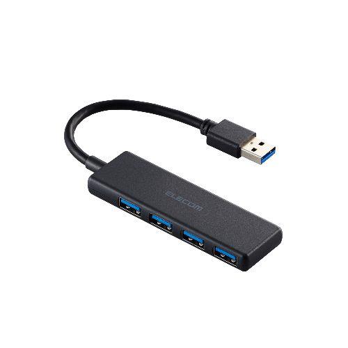 エレコム(ELECOM) U3H-H040BK ブラック USBハブ USB3.2 Gen1 USB-A×4 バスパワー コンパクト 薄型 ケーブル長10cm