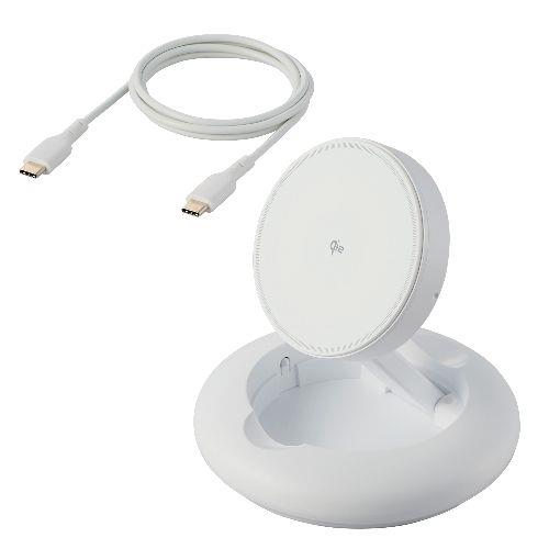 エレコム(ELECOM) W-MA08WH ホワイト ワイヤレス充電器 Qi認証 Qi2対応 15W/7.5W/5W マグネット式 卓上スタンド 2Way ケーブル付属 1m
