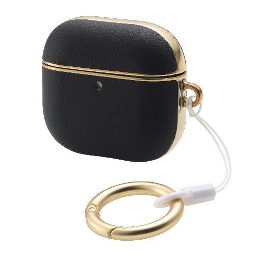 エレコム(ELECOM) AVA-AP06PLMBK ブラック AirPods 4 ケース ソフトレザー カバー ワイヤレス/MagSafe充電対応 衝撃吸収 落下防止 カラビナ付