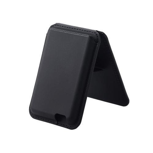エレコム(ELECOM) AMS-MAGWSBK(ブラック) カードケース スマホスタンド MagSafe iPhone用 2~3枚収納 磁気防止シート付属 マグネット 簡単脱着 軽量
