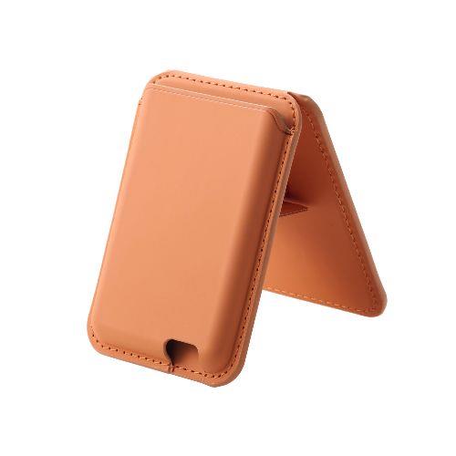 エレコム(ELECOM) AMS-MAGWSDR(オレンジ) カードケース スマホスタンド MagSafe iPhone用 2~3枚収納 磁気防止シート付属 マグネット 簡単脱着 軽量