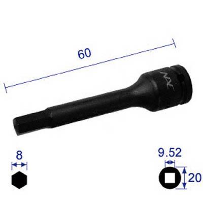 長堀工業 308C60 ヘキサゴンレンチソケットロングタイプ差込角9.52x対辺8mmx60L