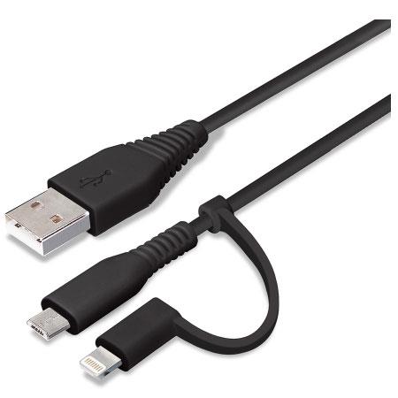 PGA PG-LMC05M03BK ブラック 変換コネクタ付き 2in1 USBケーブル Lightning&micro 50cm