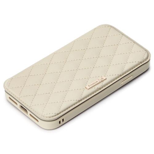 PGA PG-21NGF08IV(アイボリー) iPhone 13 Pro用 ガラスフリップケース キルティング調