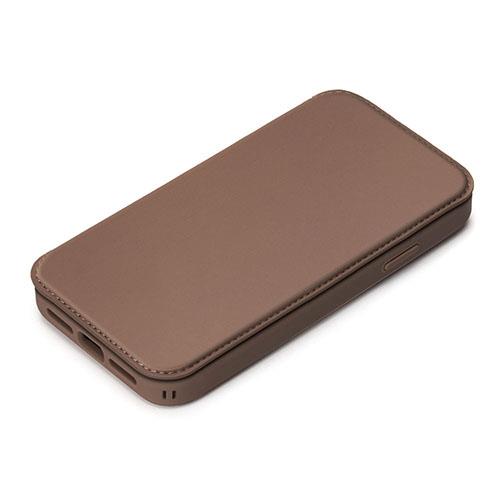 PGA iPhone15 Pro用 ガラスフリップケース ブラウン