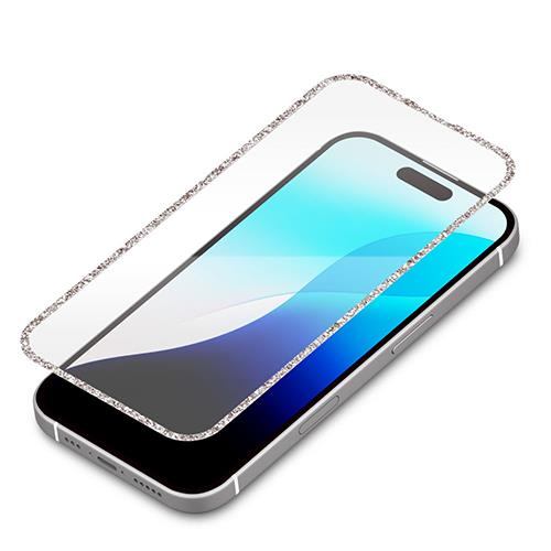 PGA PG-24AGLL02SV(シルバー/高透明) iPhone16用 液晶全面保護ガラス(ラメフレーム)
