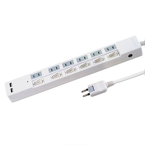STYLED(スタイルド) STP6UA2W-1 ホワイト USB付ACタップ 6個口 上挿し 1m