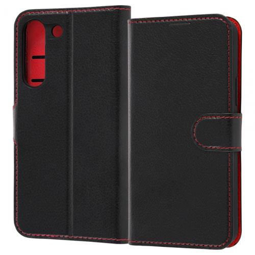 ray-out(レイ・アウト) RT-GS22ELC1/BR ブラック/レッド Galaxy S22用 耐衝撃 手帳型ケース シンプル