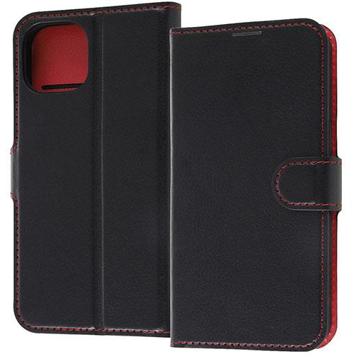 ray-out(レイ・アウト) RT-P36ELC1/BR ブラック/レッド iPhone 14 / 13用 耐衝撃 手帳型ﾚｻﾞｰｹｰｽ ﾏｸﾞﾈｯﾄ