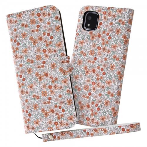 ray-out(レイ・アウト) RT-KS3ALC3/FO 花柄/オレンジ かんたんスマホ3 耐衝撃 手帳型ﾚｻﾞｰｹｰｽ 花柄 ｽﾄﾗｯﾌﾟ付