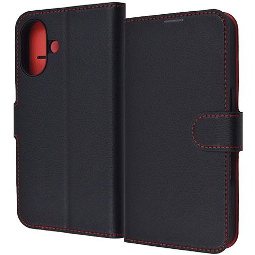 ray-out(レイ・アウト) RTP46ELC1/BR iPhone16用 耐衝撃 ﾏｸﾞﾈｯﾄﾍﾞﾙﾄ ｼﾝﾌﾟﾙ 手帳型ﾚｻﾞｰｹｰｽ ﾌﾞﾗｯｸ_レッド