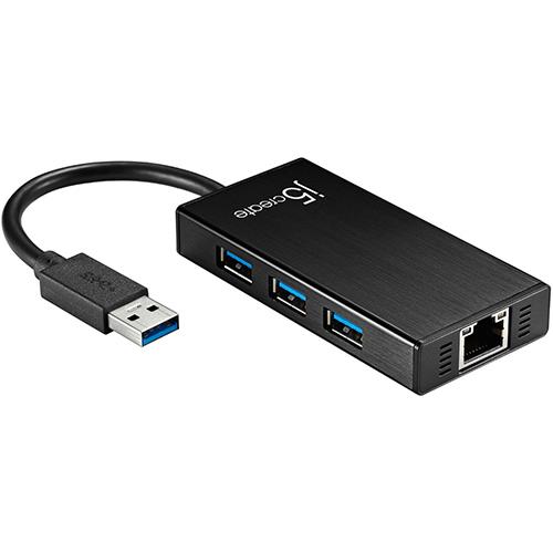 ジェイファイブ クリエイト JUH470 ブラック USB 3.0 to 3ポートUSB&イーサーネット マルチハブ