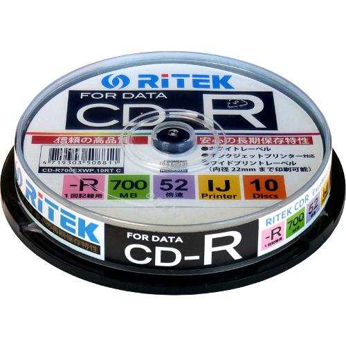 ライテック CD-R700EXWP.10RT C データ用 CD-R 700MB 一回記録 プリンタブル 52倍速 10枚