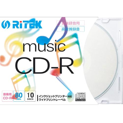 ライテック CD-RMU80.10P C 音楽用 CD-R 700MB 一回録音 プリンタブル 32倍速 10枚