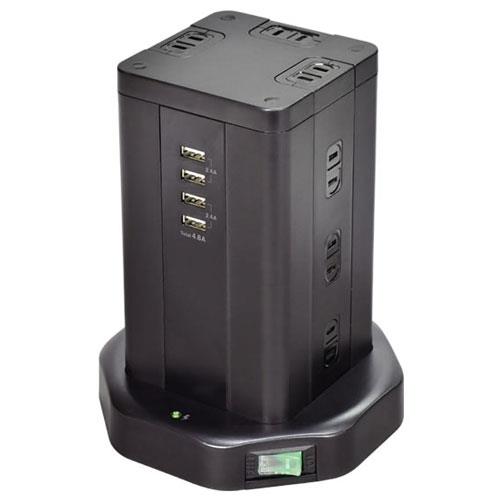 エルパ(ELPA) WBS-TW1204USB-BK タワー型集中スイッチ付タップ 12個口 上挿し3･横挿し9 2m