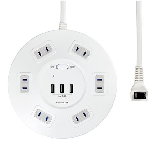 エルパ(ELPA) WLS-R6332BUA-W ホワイト 丸形USBタップ6P