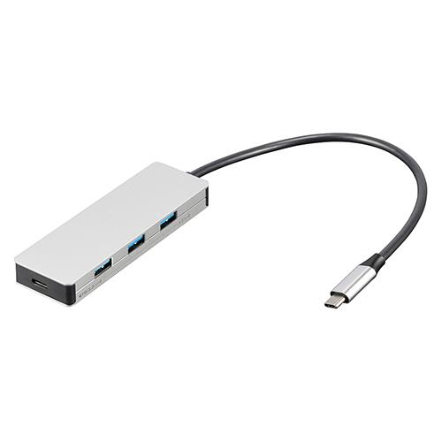 ナカバヤシ UH-C3334-SL シルバー PD対応USB3.2Gen2 4ポート変換アルミハブ STIXシリーズ