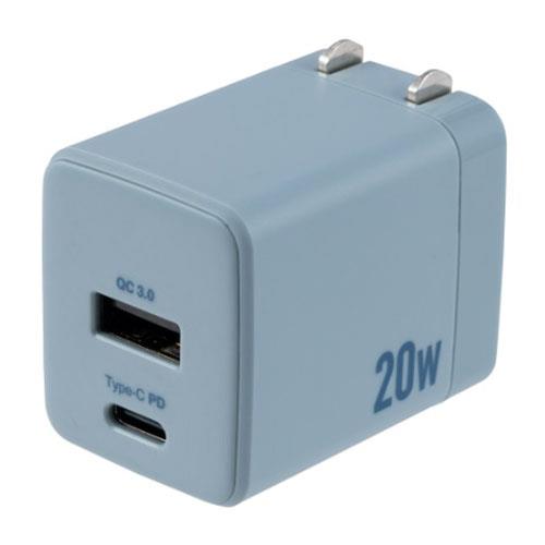 ナカバヤシ JYU-ACU011BL ブルーグレー 20W PD対応 USB AC充電器