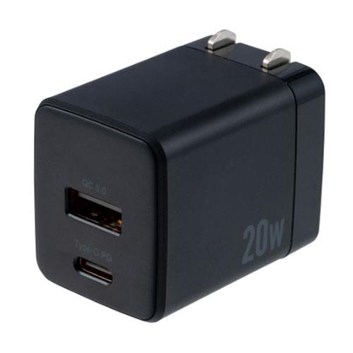 ナカバヤシ JYU-ACU011BK ブラック 20W PD対応 USB AC充電器