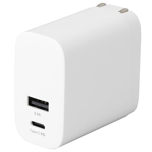ナカバヤシ JYU-ACU07-W ホワイト 30W PD充電対応 Type-C 1ポート+USB-A 1ポート充電器