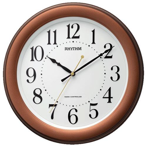 RHYTHM(リズム) 8MY563SR06(茶メタリック色 白) 電波掛け時計 フィットウェーブ