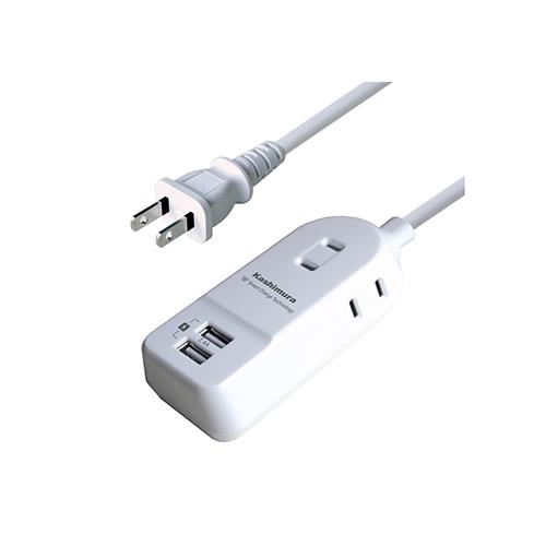 カシムラ(Kashimura) WM-16-WH ホワイト 国内･海外兼用電源タップ Aタイプ AC3P USB2P 2.4A 1m