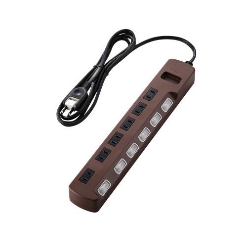 エレコム(ELECOM) T-BR04-2620BR ブラウン 雷ガードタップ 個別スイッチ付 延長コード 2ピン 6個口 2m