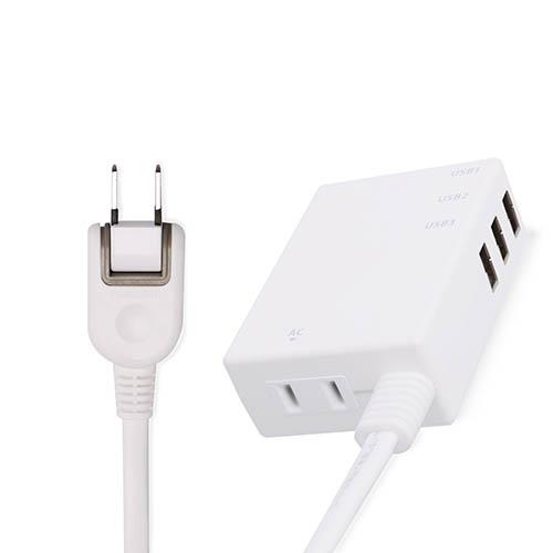 エレコム(ELECOM) MOT-U06-2134WH ホワイト モバイルUSBタップ 延長コード 2ピン 1個口 0.6m