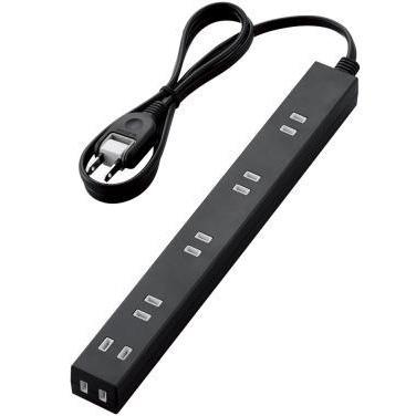 エレコム(ELECOM) T-NSLK-2610BK ﾌﾞﾗｯｸ ほこり防止ｼｬｯﾀｰ付ｽﾘﾑﾀｯﾌﾟ 雷ｶﾞｰﾄﾞ 6個口 上挿し5･横挿し1 1m