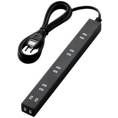 エレコム(ELECOM) T-NSLK-2620BK(ﾌﾞﾗｯｸ) ほこり防止ｼｬｯﾀｰ付ｽﾘﾑﾀｯﾌﾟ(雷ｶﾞｰﾄﾞ) 6個口(上挿し5･横挿し1) 2m